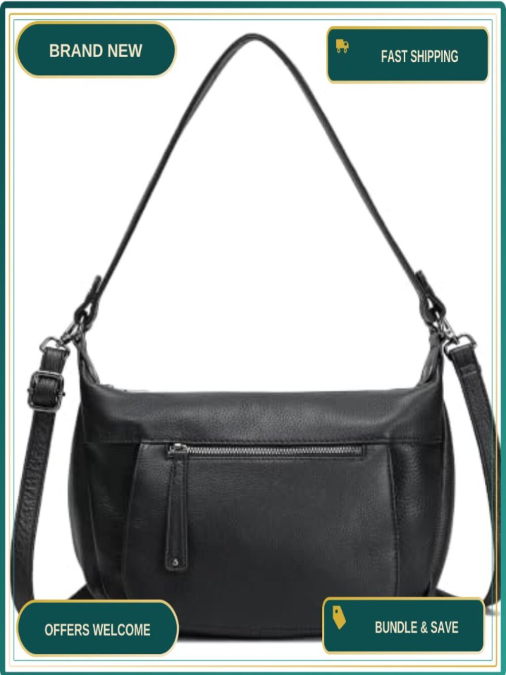 Genuine Pebbled Leather Crossbody Bag Small Organizer Shoulder Purse